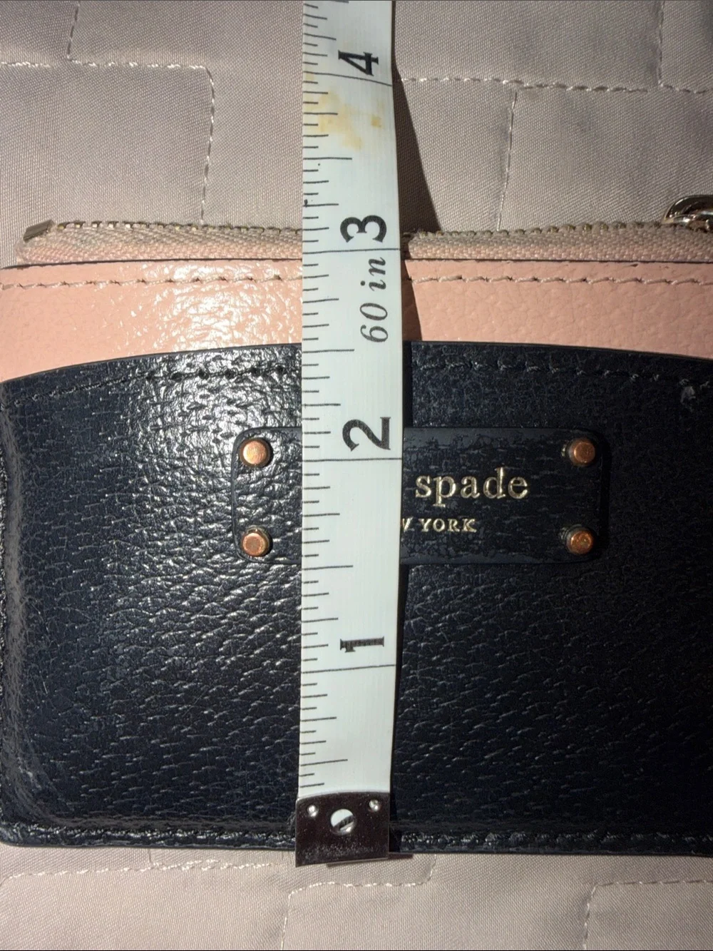 kate spade Black and Blush Leather Small Zip Card Holder